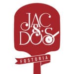 Red Pizza Peel Logo With Stylized White Text Reading “Jac &Amp; Do’s” And A Ribbon At The Bottom Labeled “Fostoria.”.