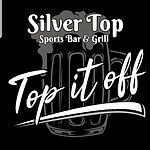 Logo For Silver Top Sports Bar &Amp; Grill With A Beer Mug In The Background And The Slogan “Top It Off” In Bold Script.